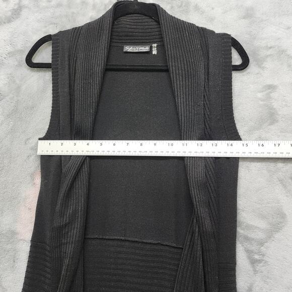 Vintage Y2K Sylvie & Mado Sweater Womens S Black Sleeveless Open Front Waterfall - Picture 7 of 9